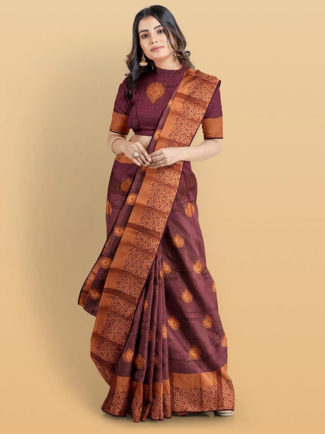 

Kalamandir Ethinic Woven Design Zari Tissue Saree, Purple