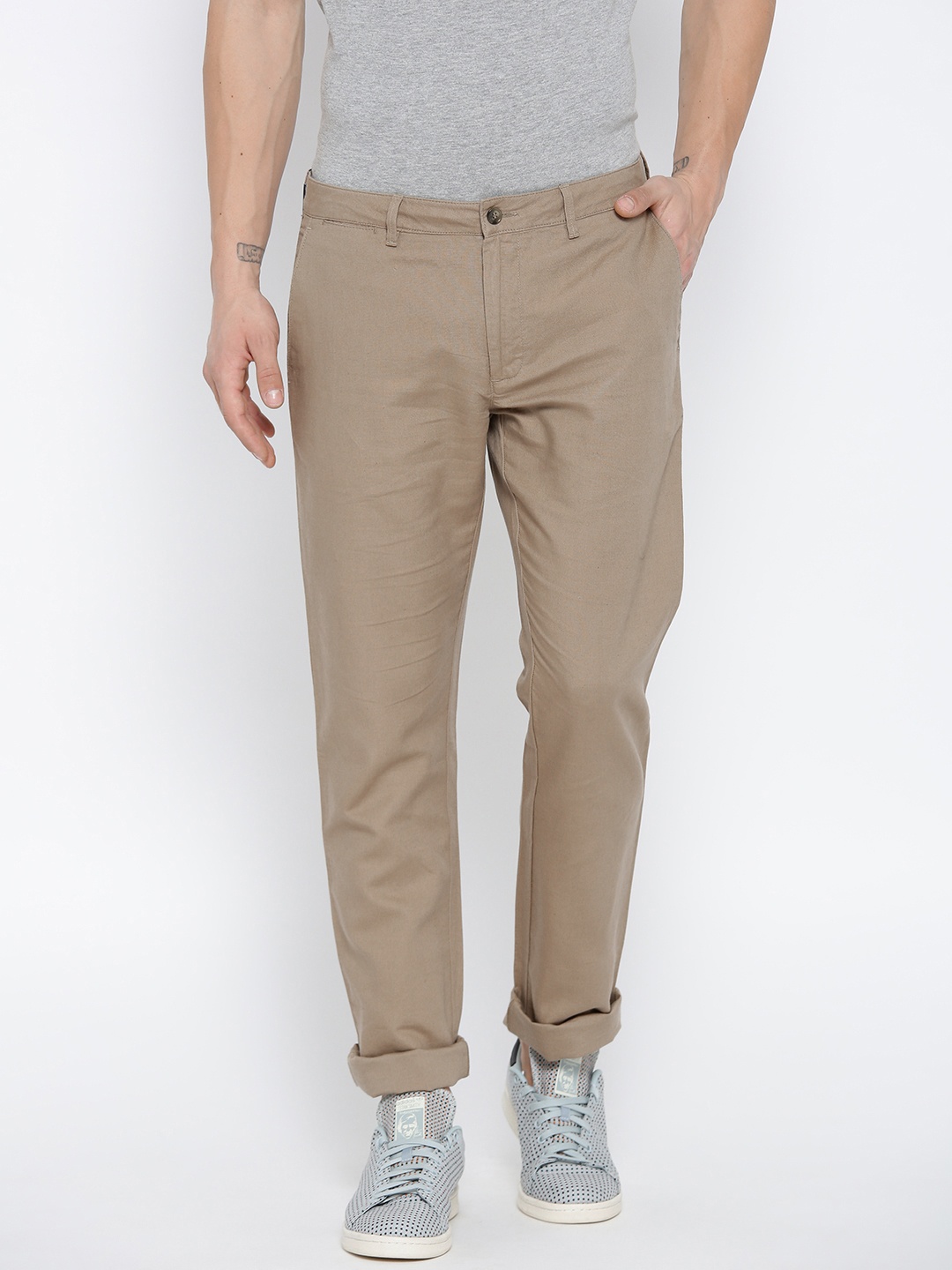 

Blackberrys Men Khaki Sharp Fit Solid Casual Trousers
