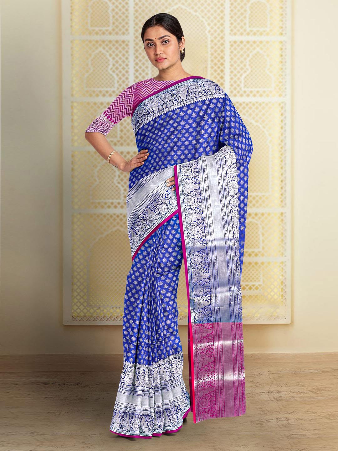 

Kalamandir Floral Woven Design Zari Saree, Blue