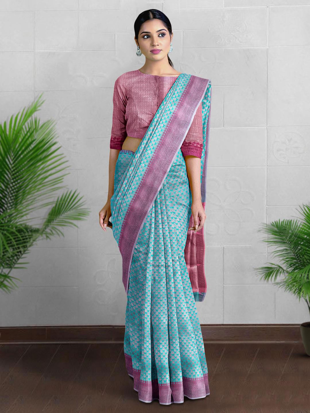 

Kalamandir Ethnic Motifs Woven Design Zari Saree, Turquoise blue