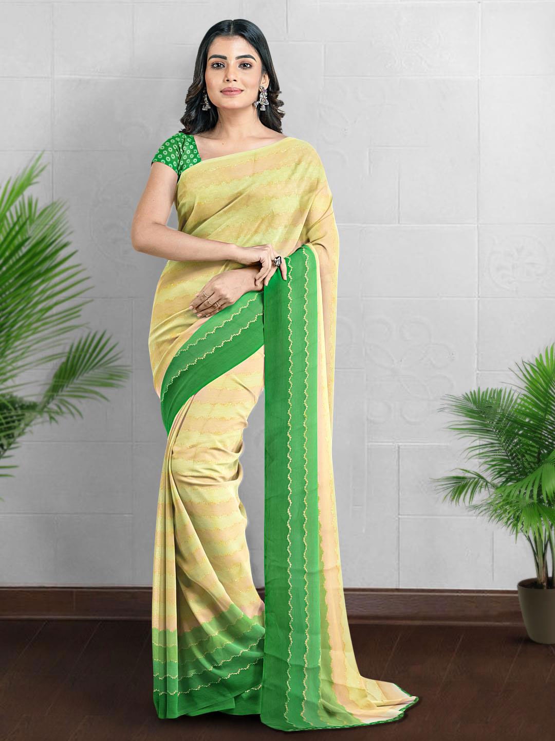 

Kalamandir Striped Poly Georgette Saree, Yellow