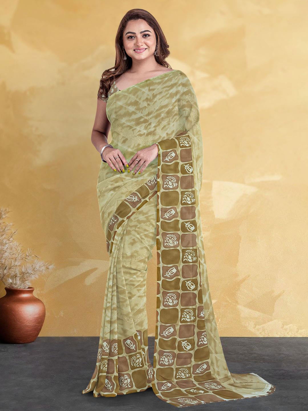 

Kalamandir Abstract Poly Georgette Saree With Blouse Piece, Beige