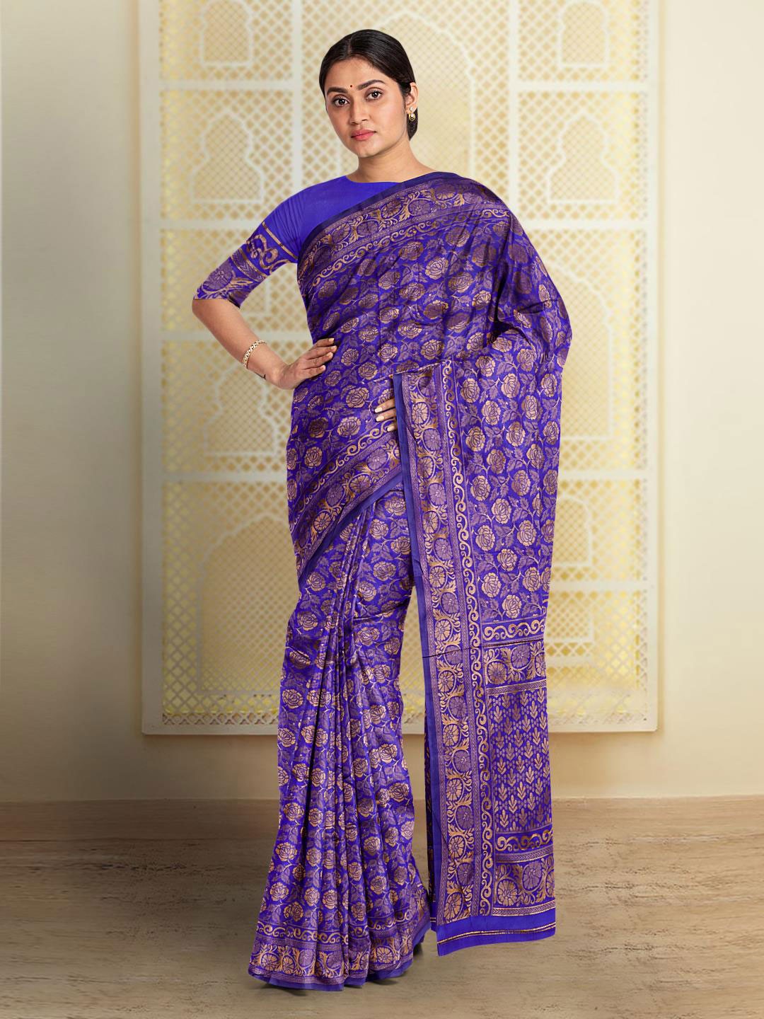 

Kalamandir Floral Woven Design Zari Saree, Blue