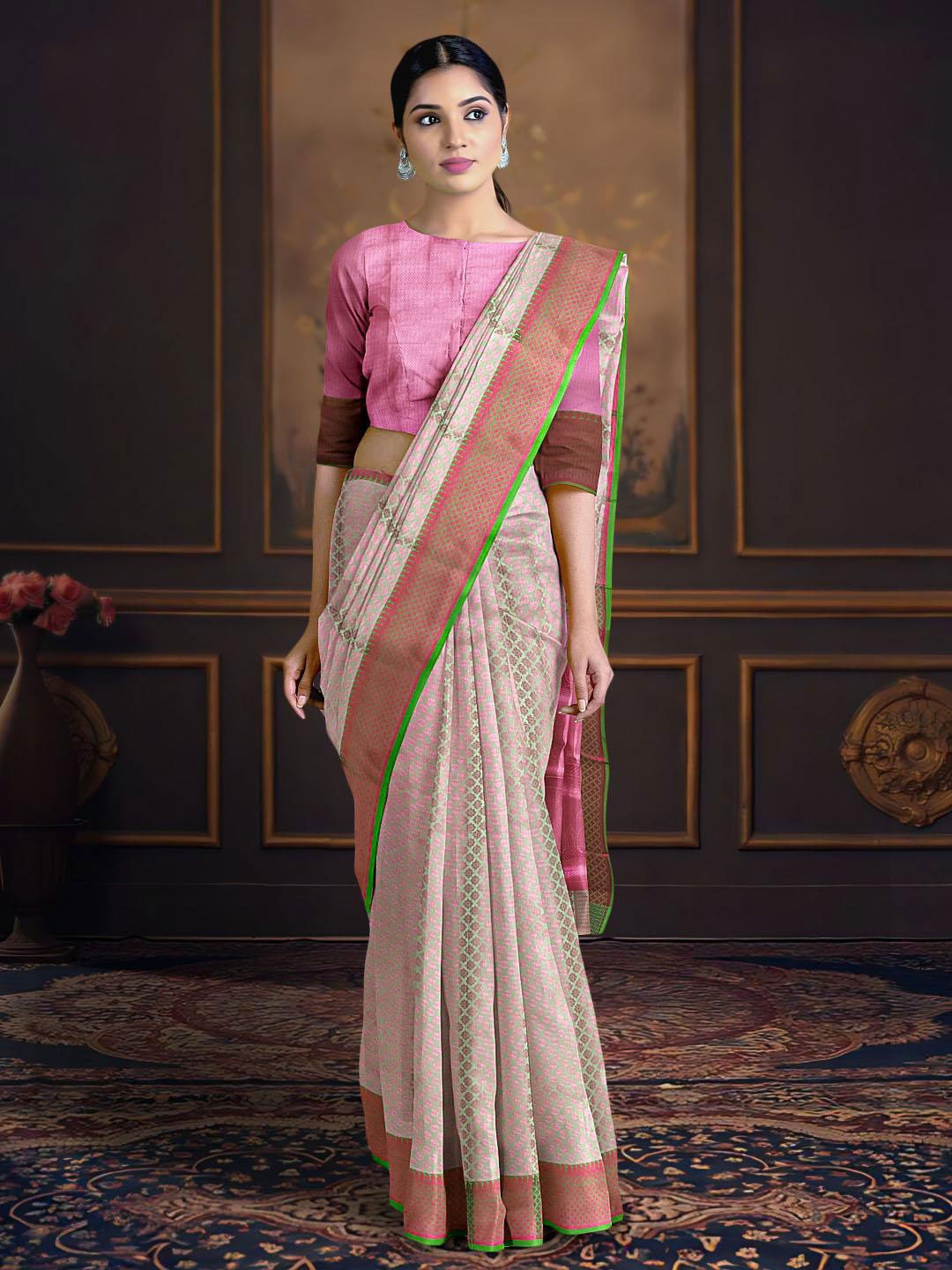 

Kalamandir Woven Design Zari Saree, Lime green