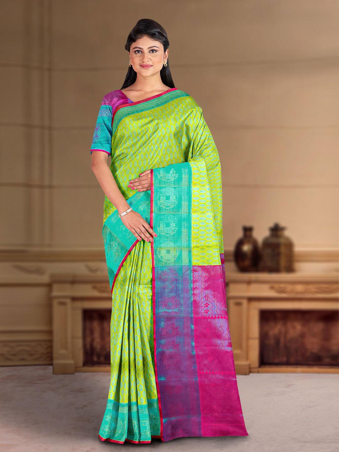 

Kalamandir Woven Design Zari Silk Blend Saree, Green