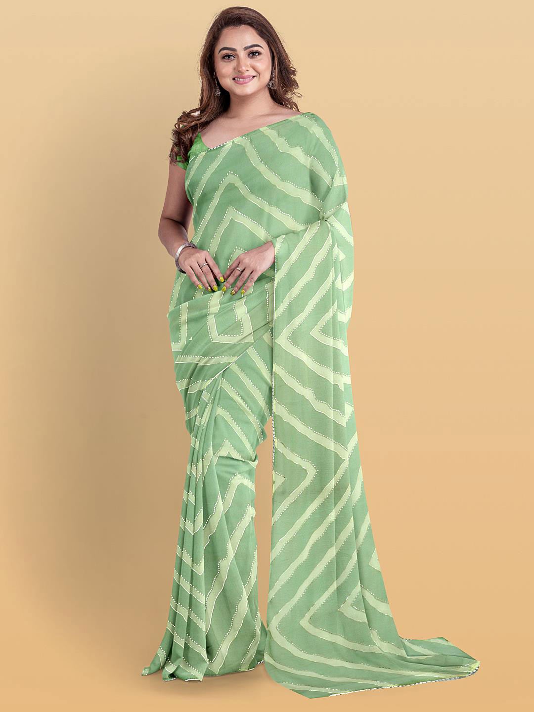 

Kalamandir Striped Poly Georgette Saree, Sea green