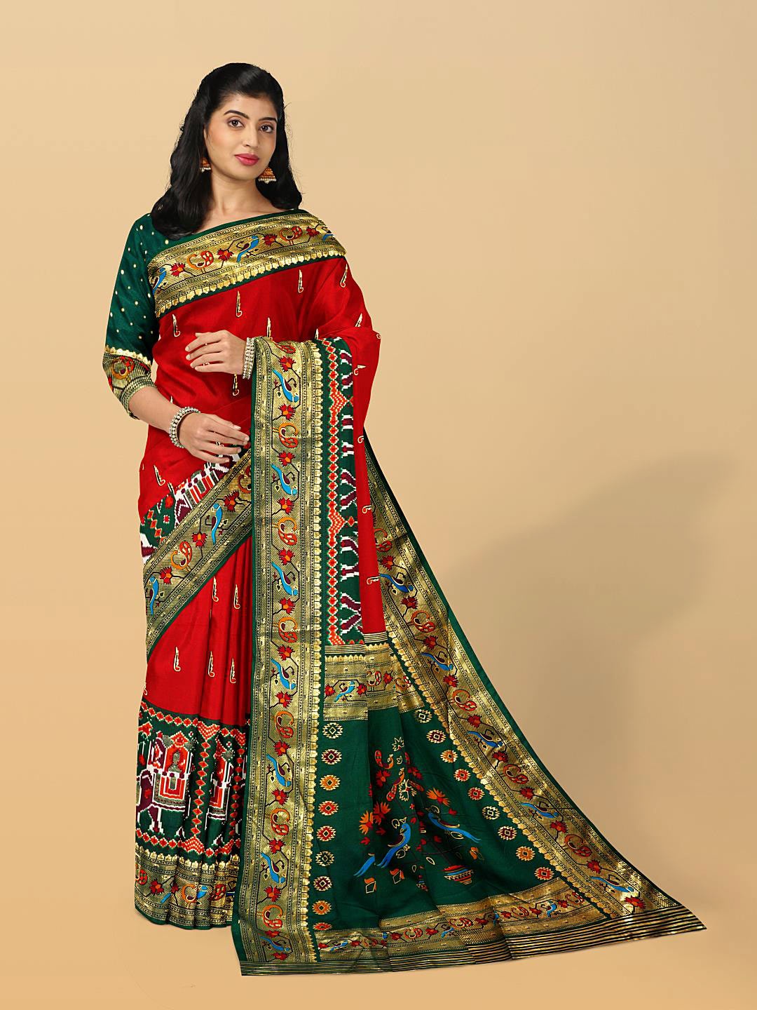 

Kalamandir Ethnic Motifs Printed Zari Saree, Red