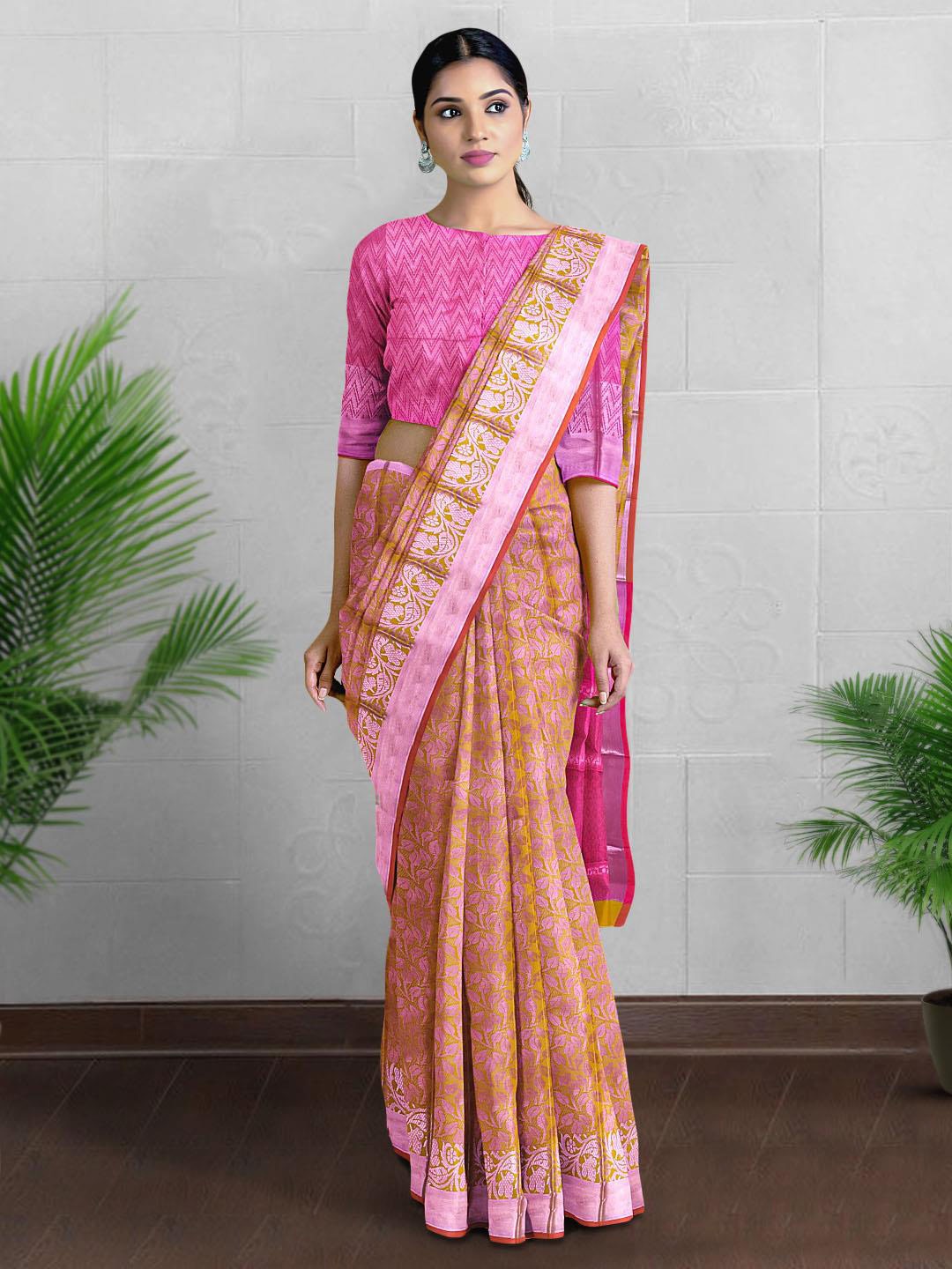 

Kalamandir Floral Woven Design Zari Saree, Mustard