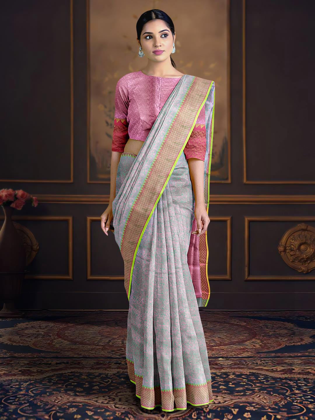 

Kalamandir Woven Design Zari Saree, Sea green