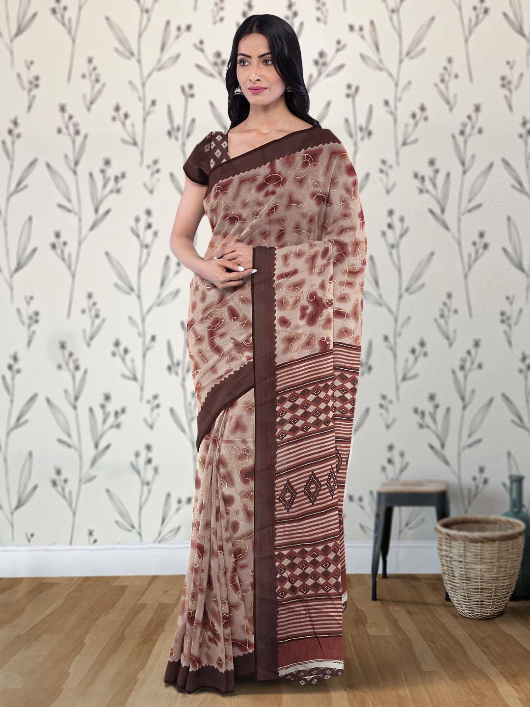 

Kalamandir Abstract Printed Saree, Brown
