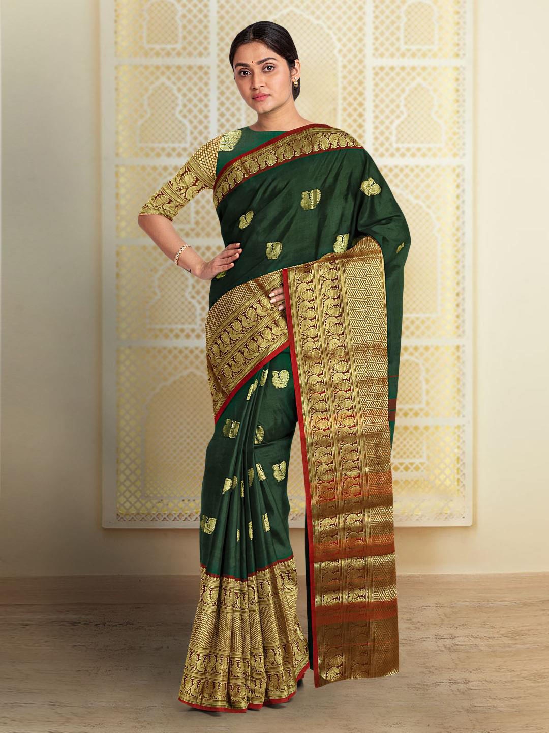 

Kalamandir Ethinic Woven Design Zari Saree, Green