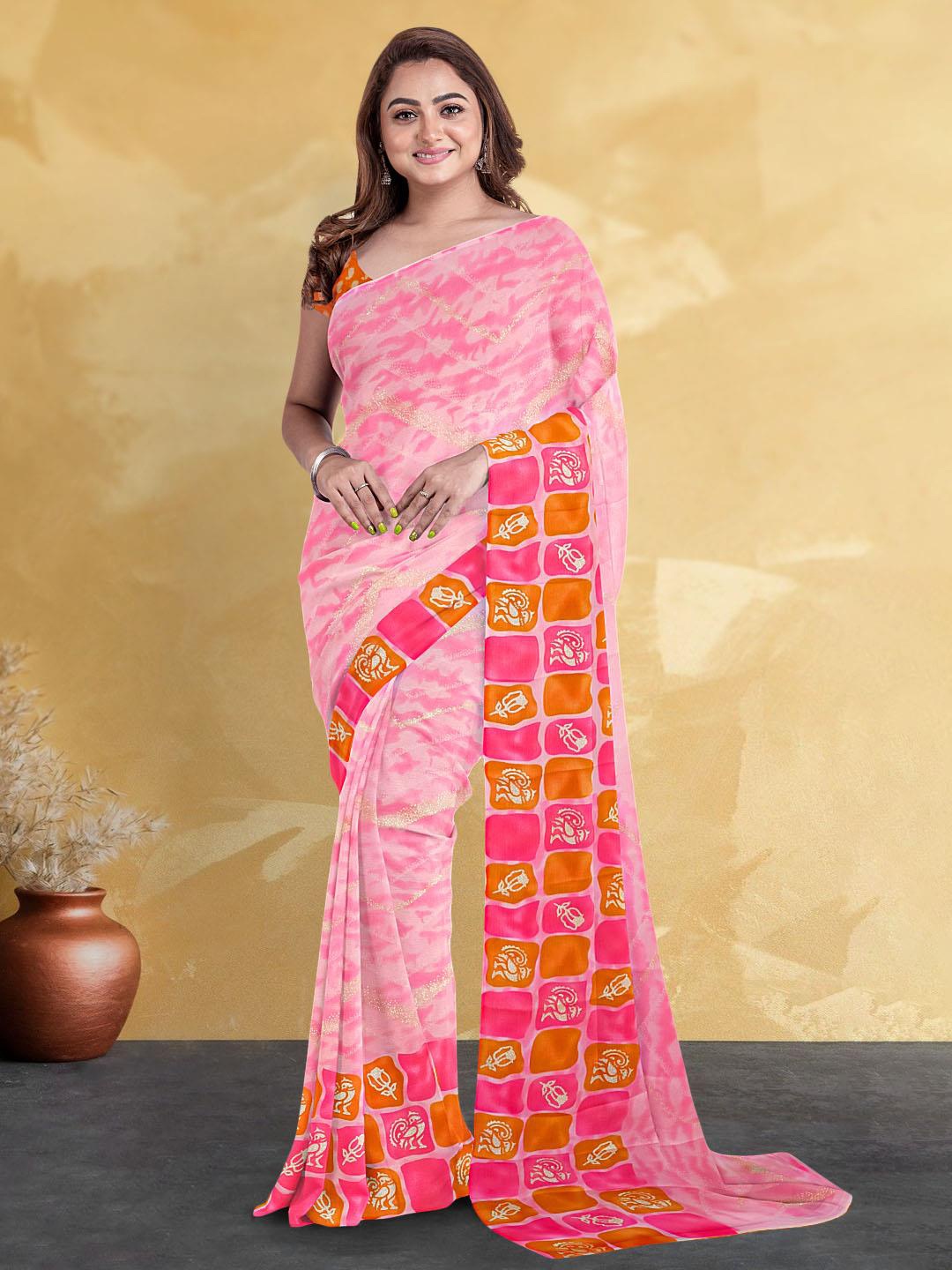 

Kalamandir Abstract Poly Georgette Saree With Blouse Piece, Pink