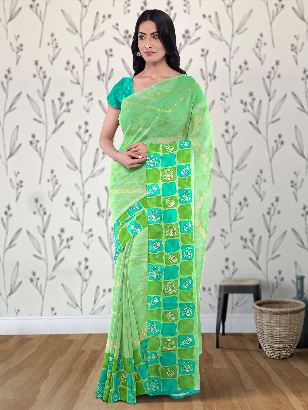 

Kalamandir Abstract Poly Georgette Saree With Blouse Piece, Lime green