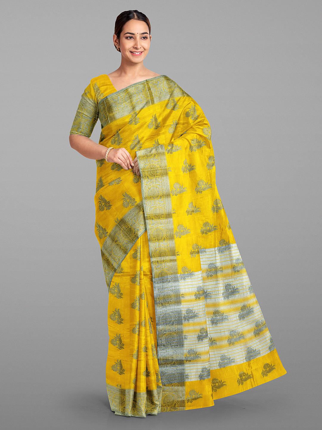 

Kalamandir Floral Woven Design Zari Tissue Saree, Mustard