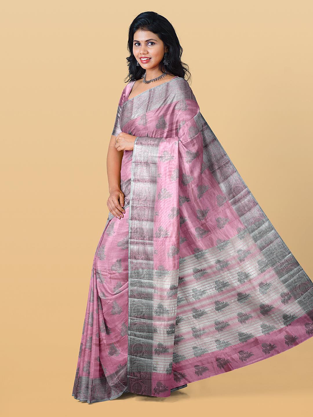 

Kalamandir Ethnic Motif Woven Design Tissue Saree, Pink