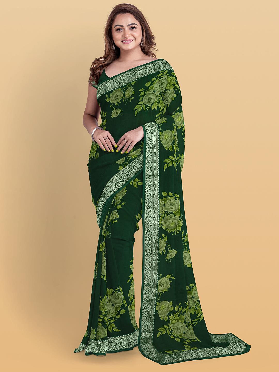 

Kalamandir Floral Woven Design Zari Saree, Green