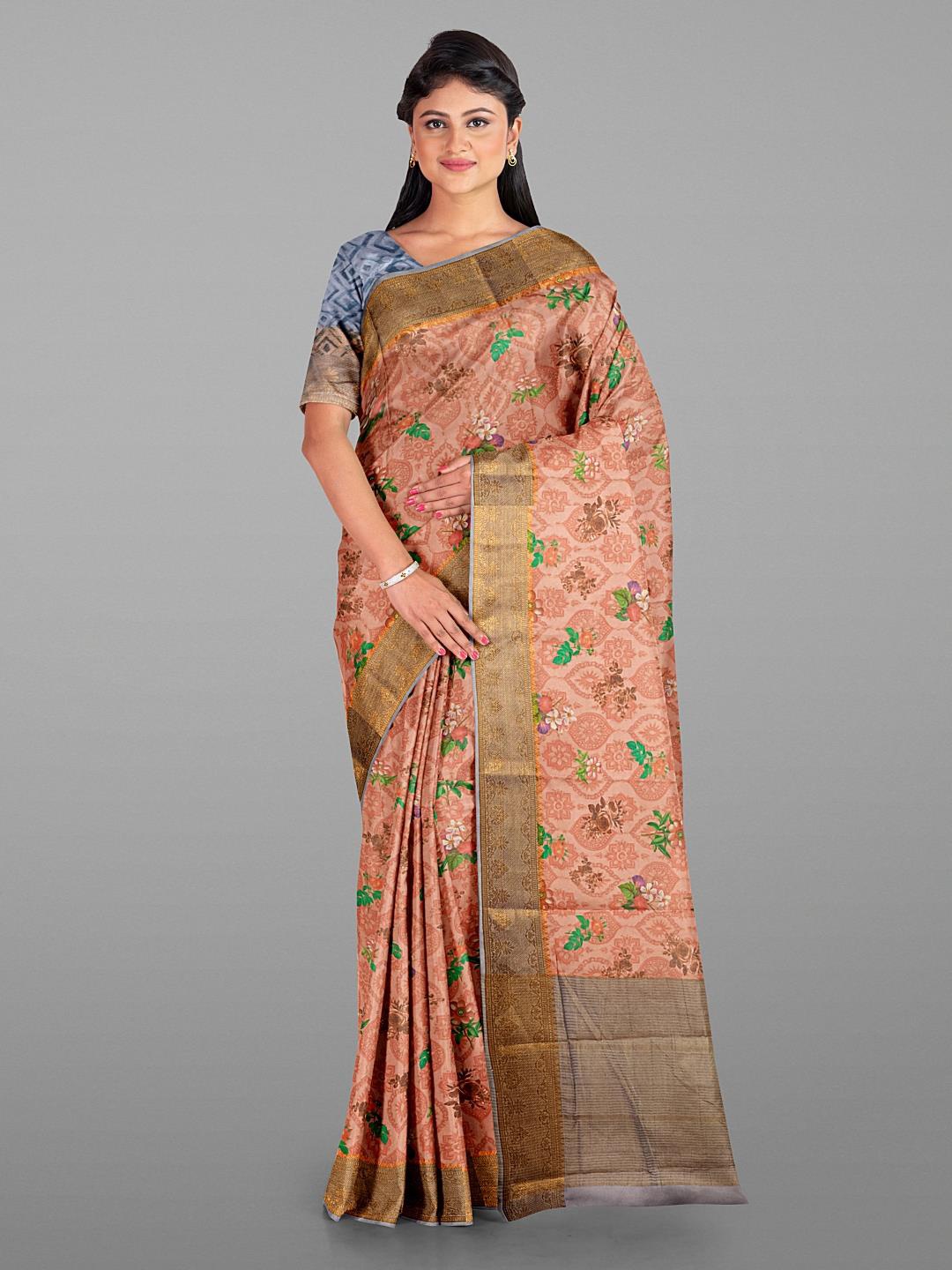 

Kalamandir Floral Printed Zari Saree, Peach