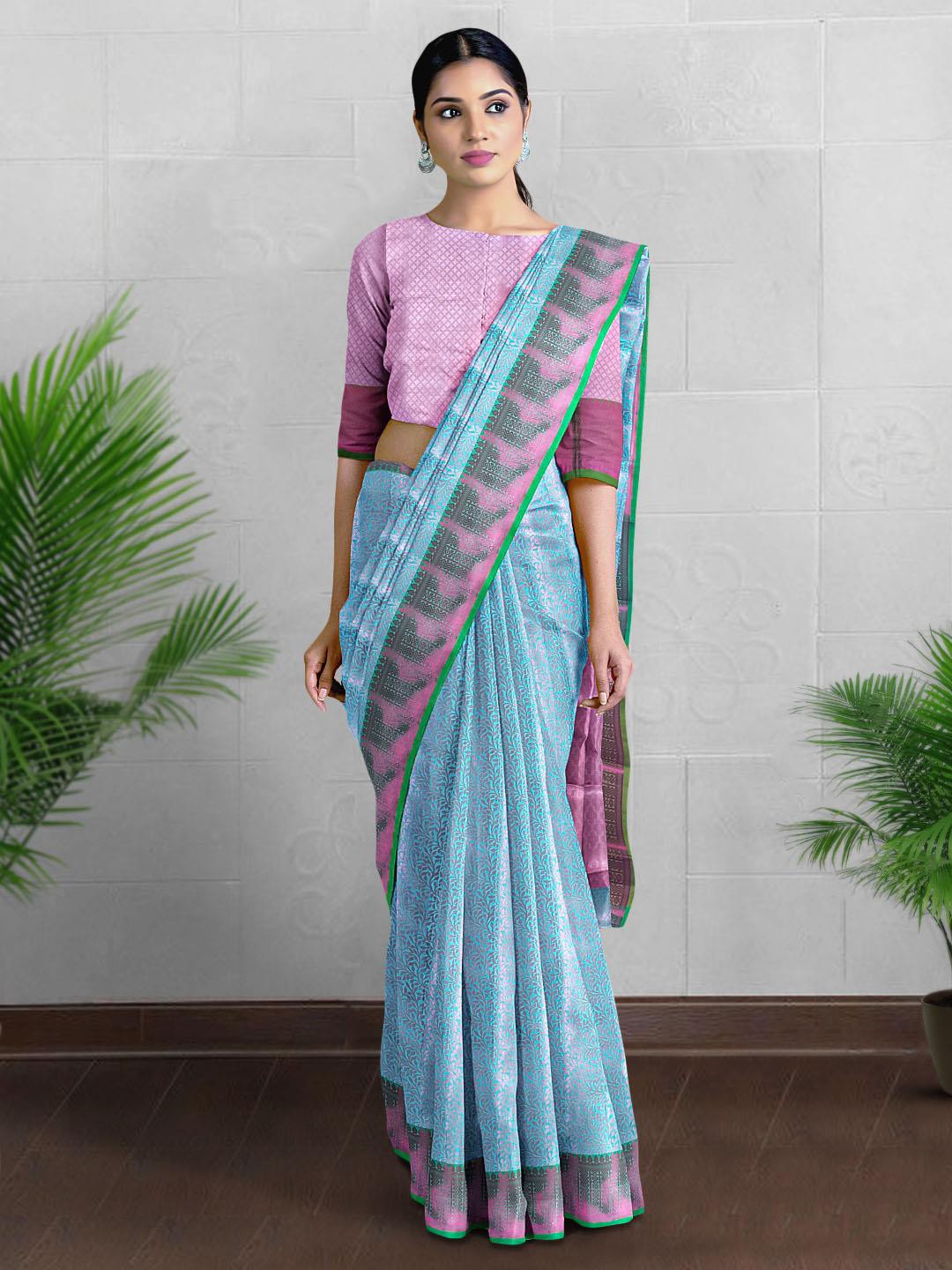 

Kalamandir Ethnic Motif Silk Blend Saree With Blouse Piece, Blue