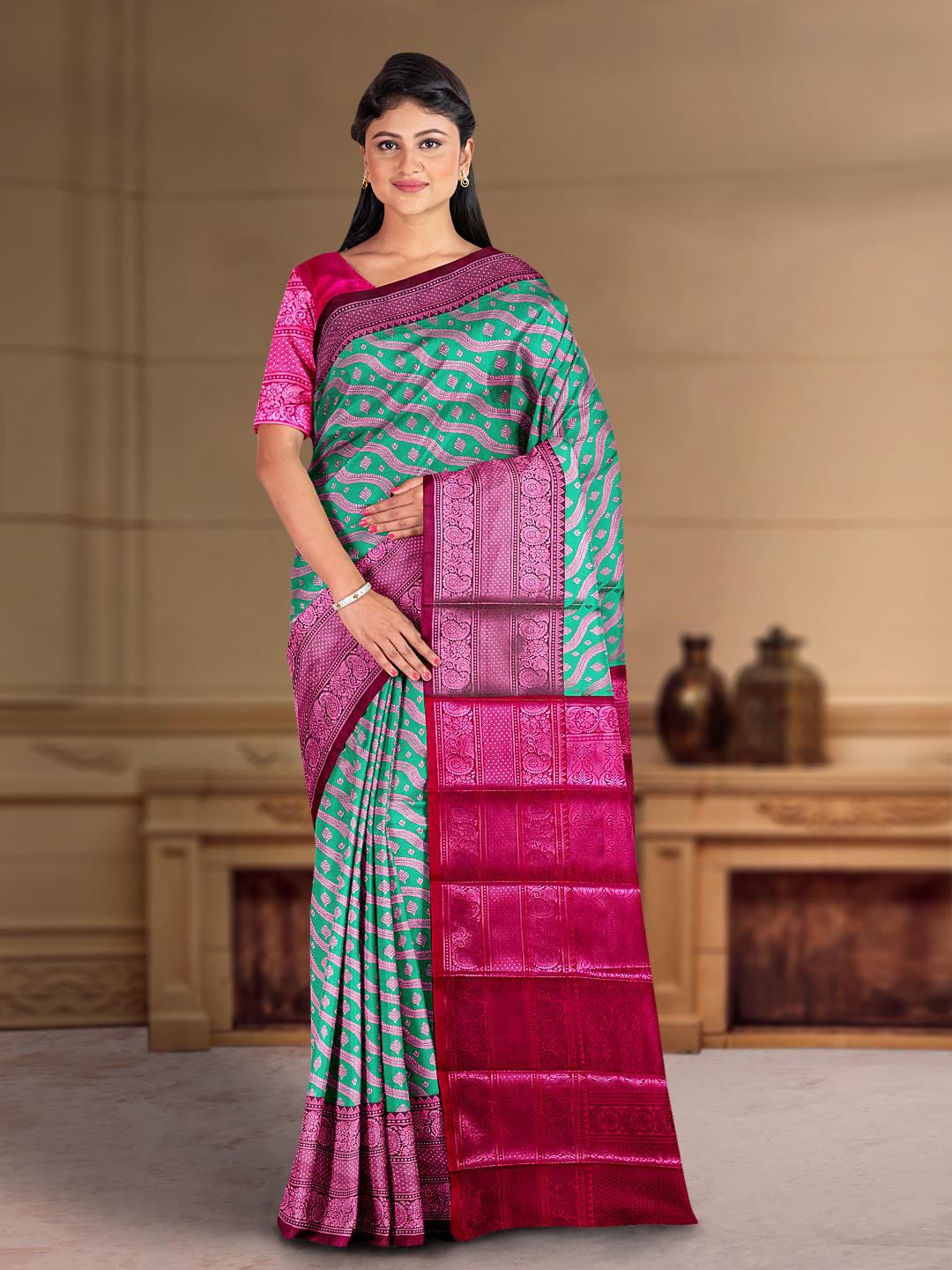 

Kalamandir Ethnic Woven Design Zari Saree, Sea green