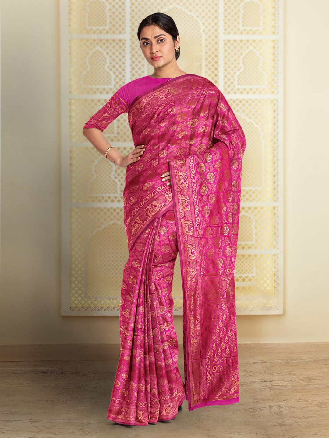 

Kalamandir Floral Woven Design Zari Saree, Pink