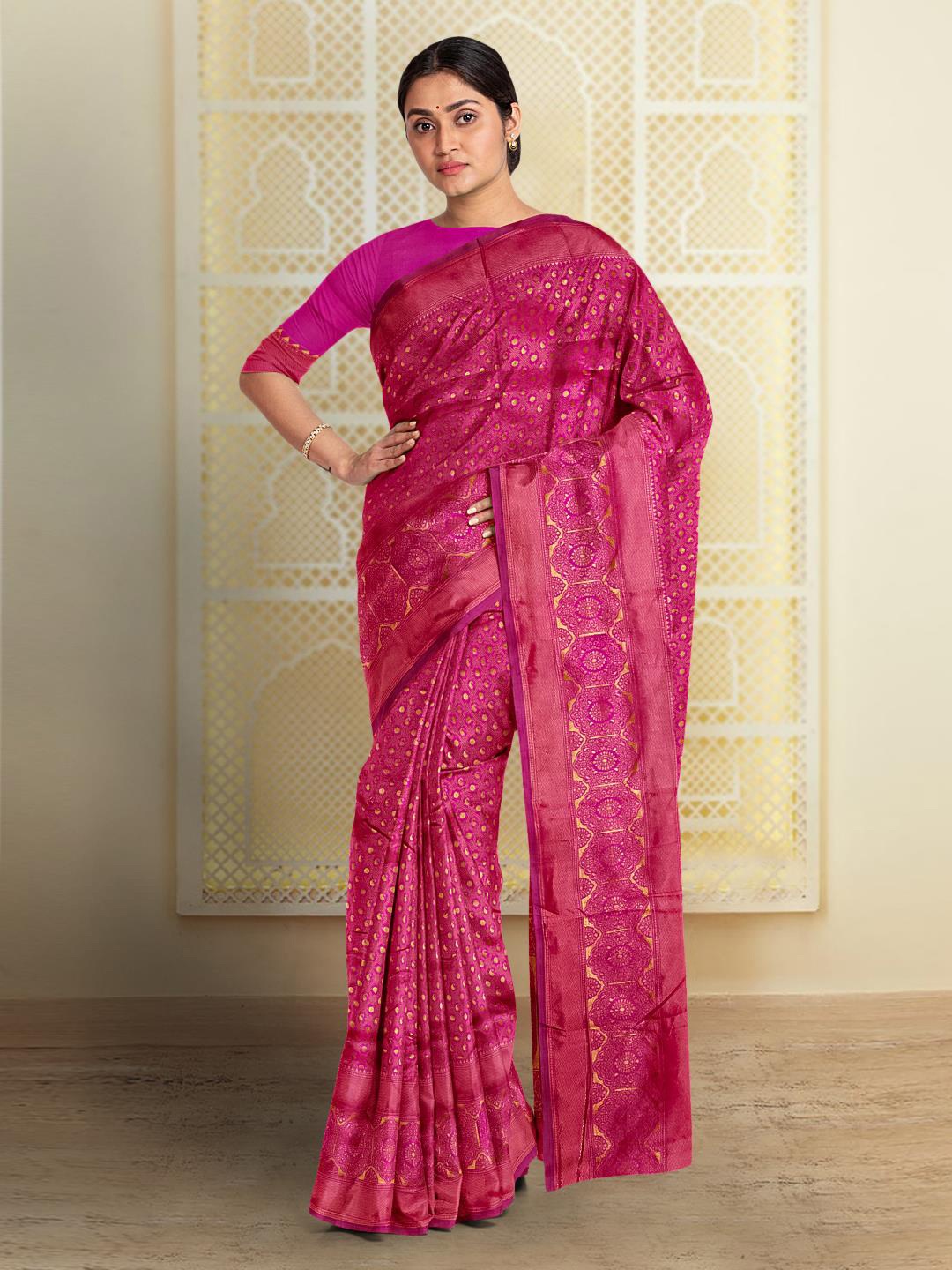 

Kalamandir Ethnic Motif Woven Design Zari Saree, Pink