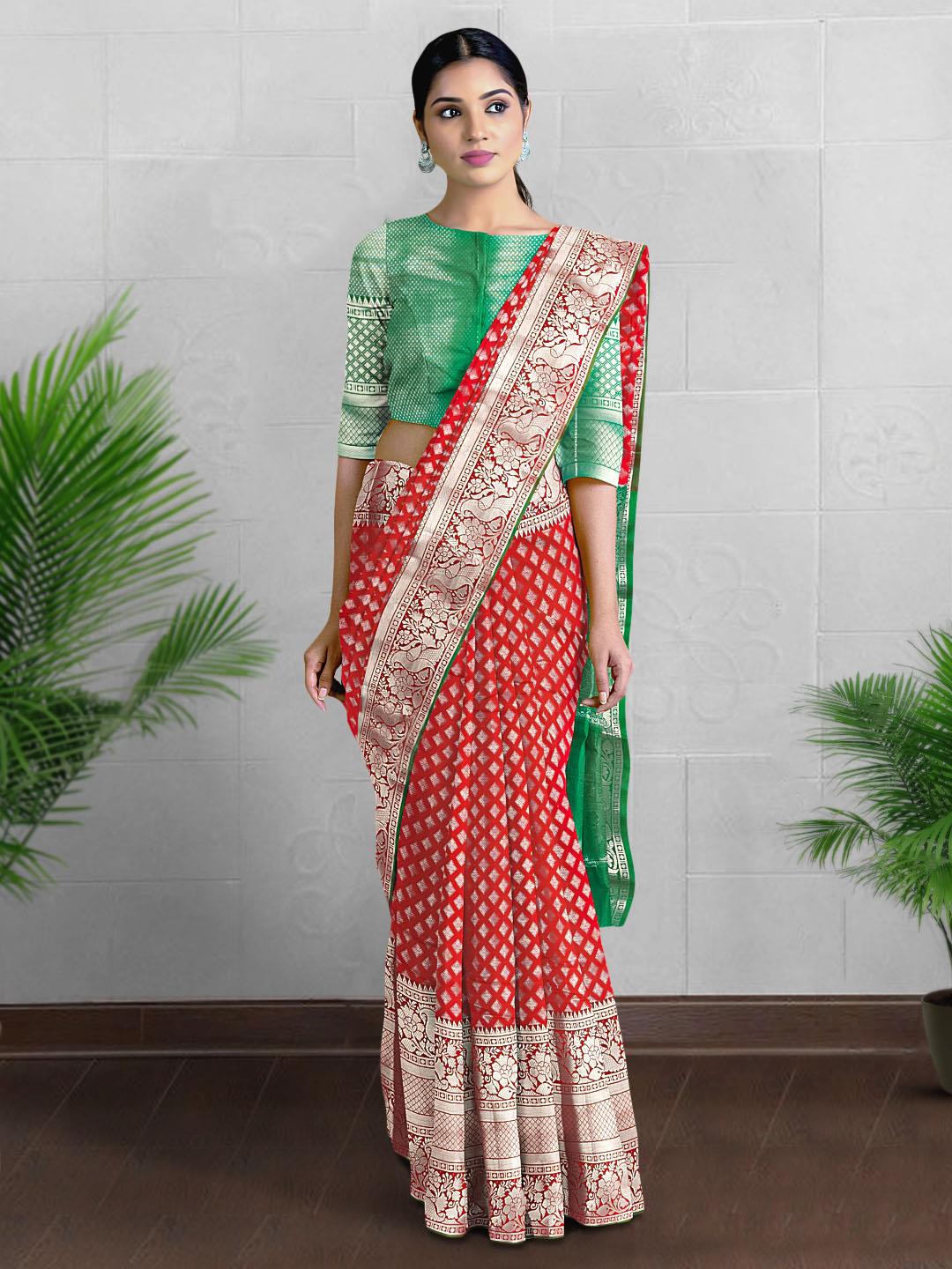 

Kalamandir Ethnic Motif Woven Design Zari Saree, Red