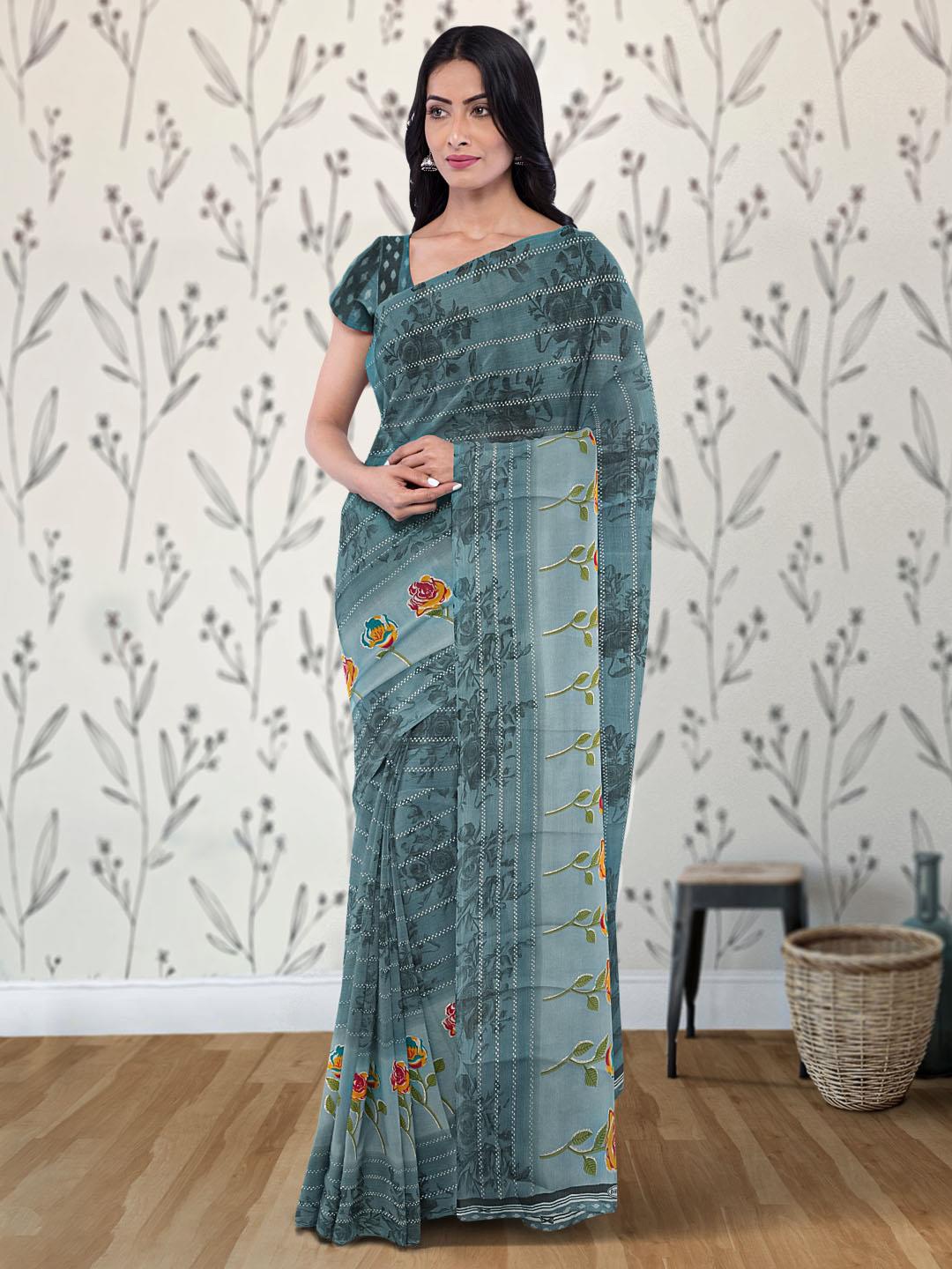 

Kalamandir Floral Printed Poly Georgette Saree, Grey