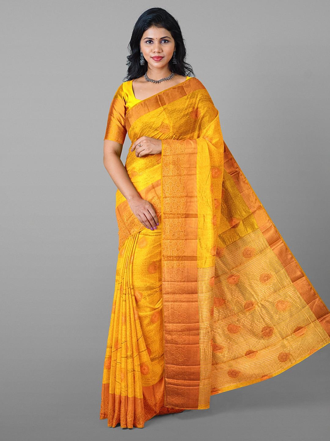 

Kalamandir Ethnic Motif Woven Design Zari Tissue Saree, Mustard