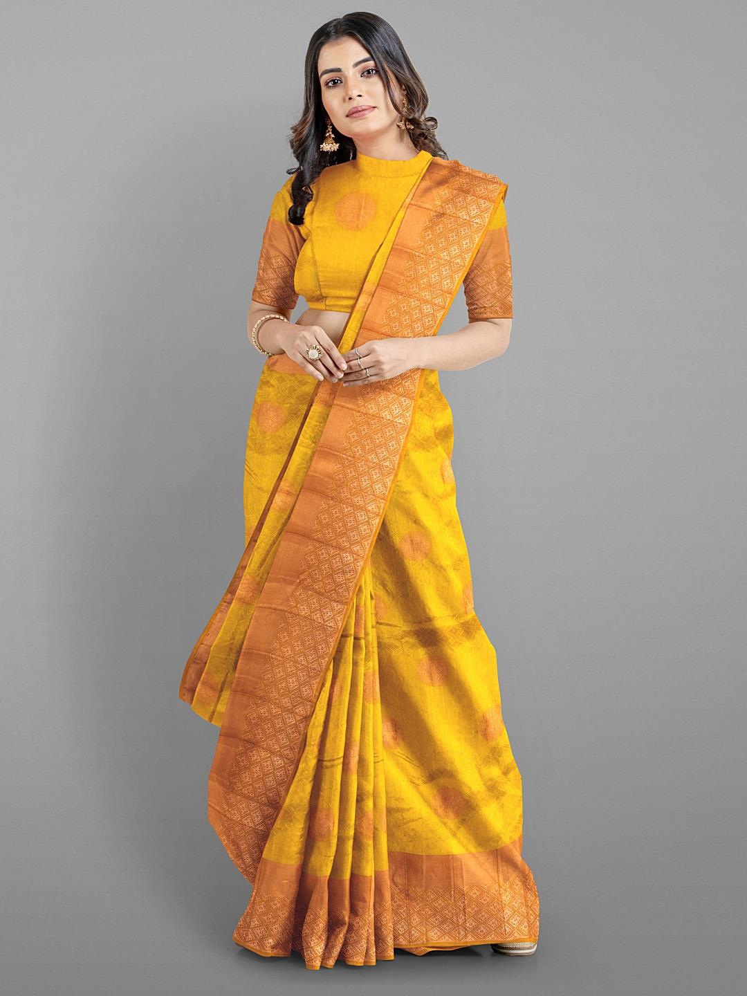 

Kalamandir Ethnic Motif Tussar Zari Saree With Blouse Piece, Mustard