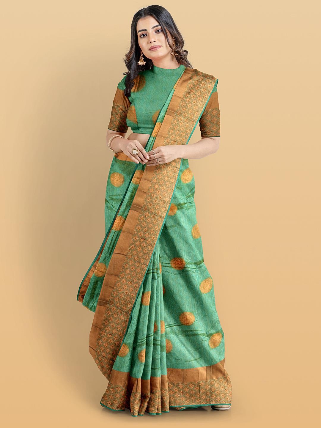 

Kalamandir Ethnic Motif Tussar Zari Saree With Blouse Piece, Sea green