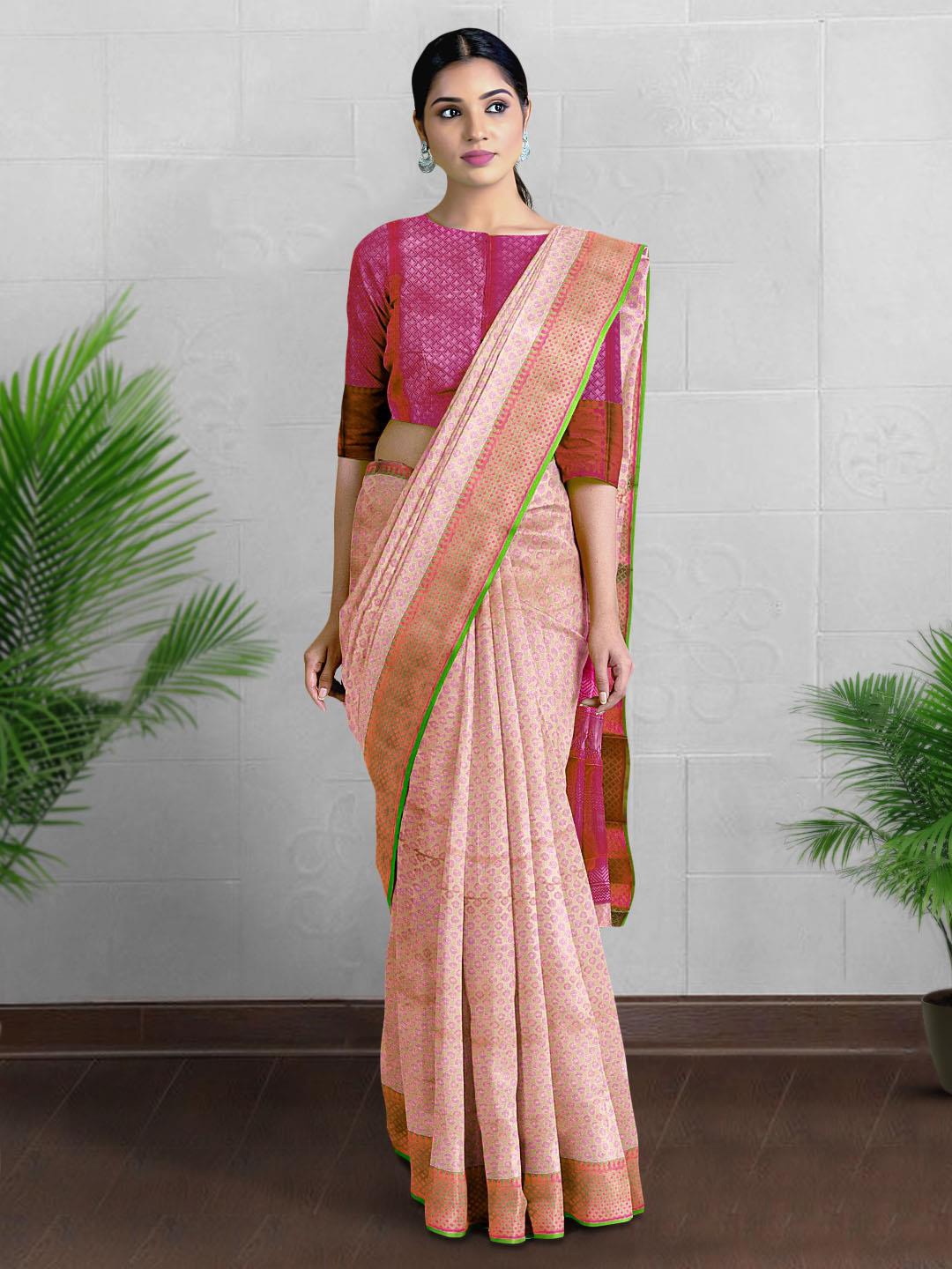 

Kalamandir Ethnic Motif Silk Blend Zari Saree With Blouse Piece, Cream