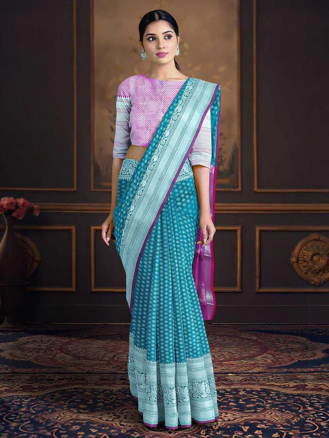 

Kalamandir Woven Design Zari Silk Blend Saree, Blue