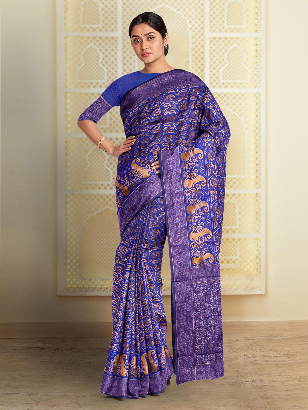 

Kalamandir Floral Woven Design Zari Saree, Blue