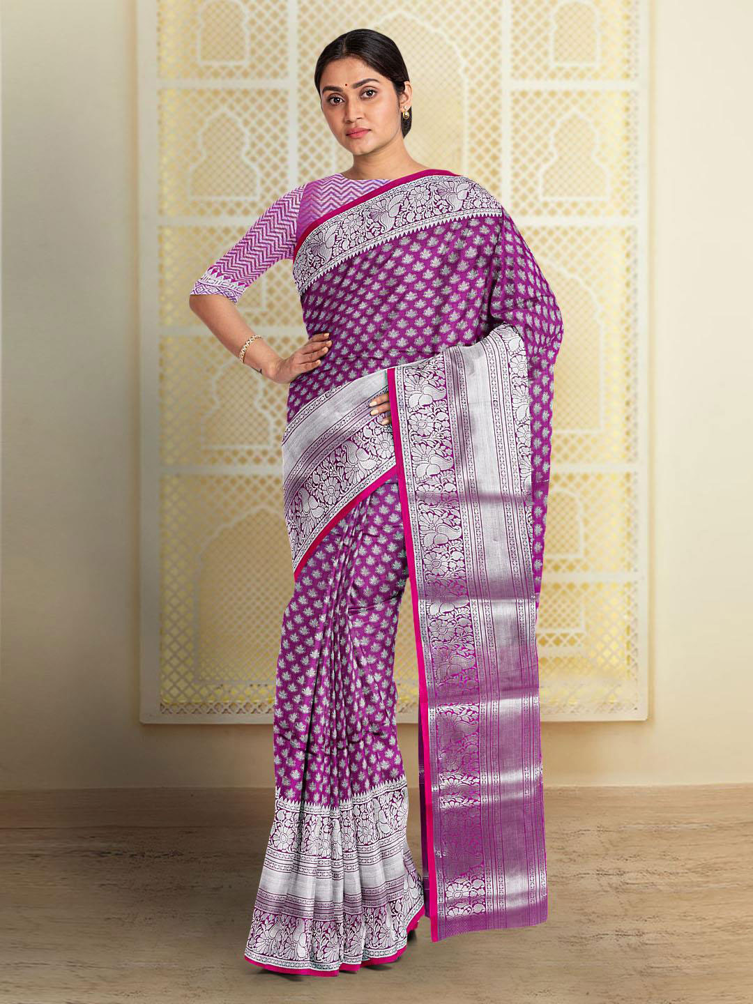 

Kalamandir Woven Design Zari Silk Blend Saree, Purple