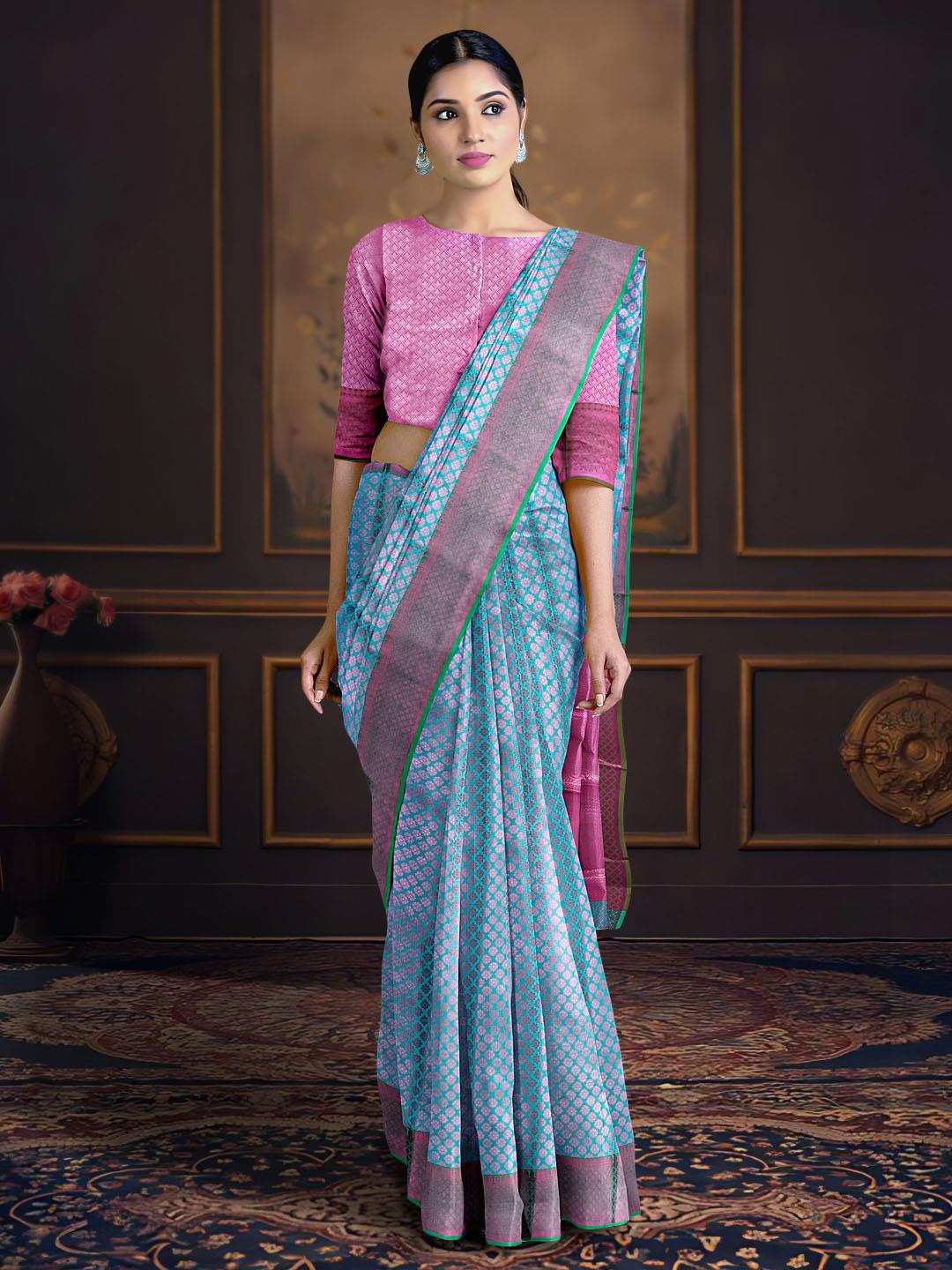 

Kalamandir Floral Woven Design Zari Saree, Blue