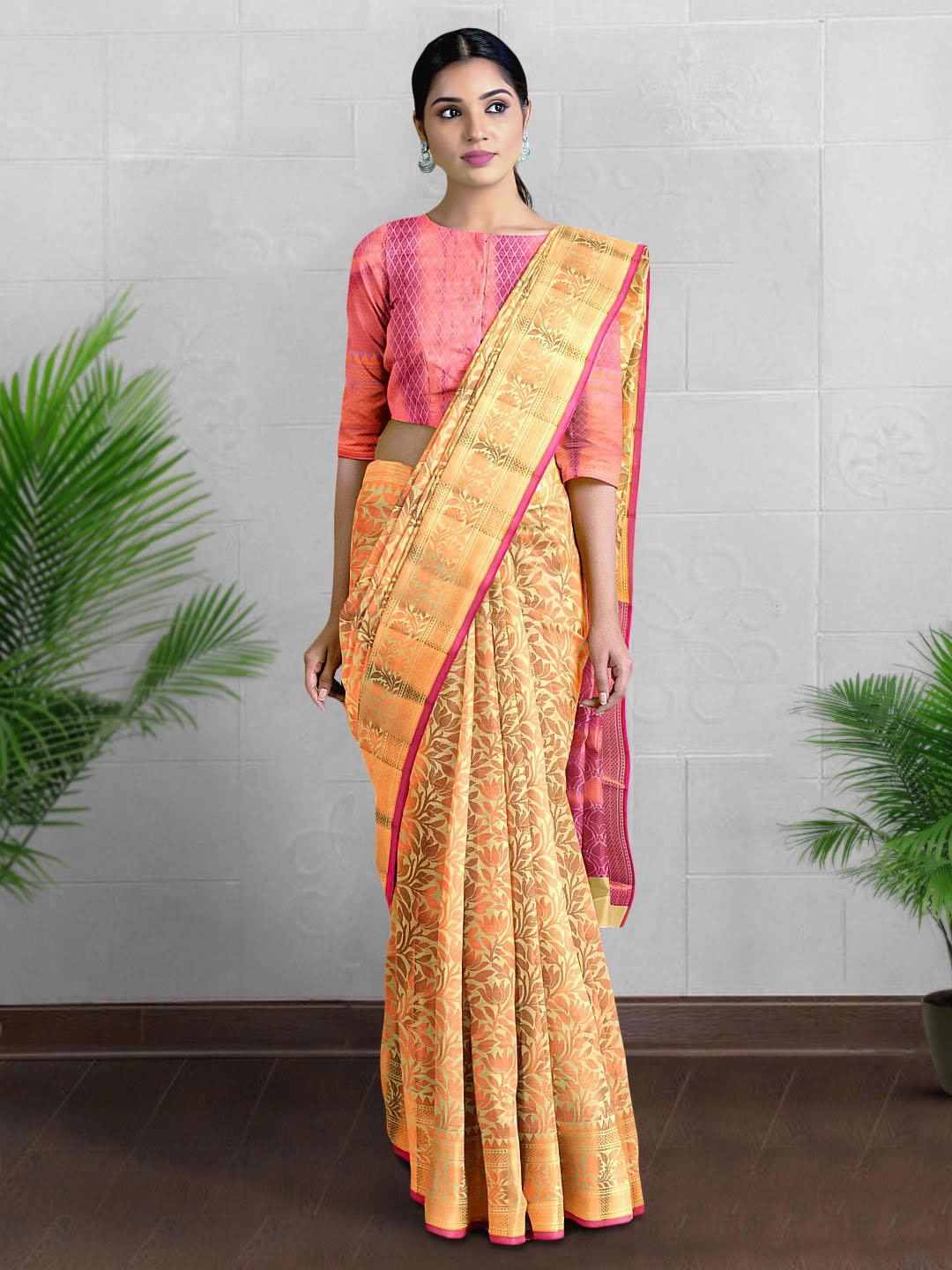 

Kalamandir Floral Woven Design Zari Saree, Yellow