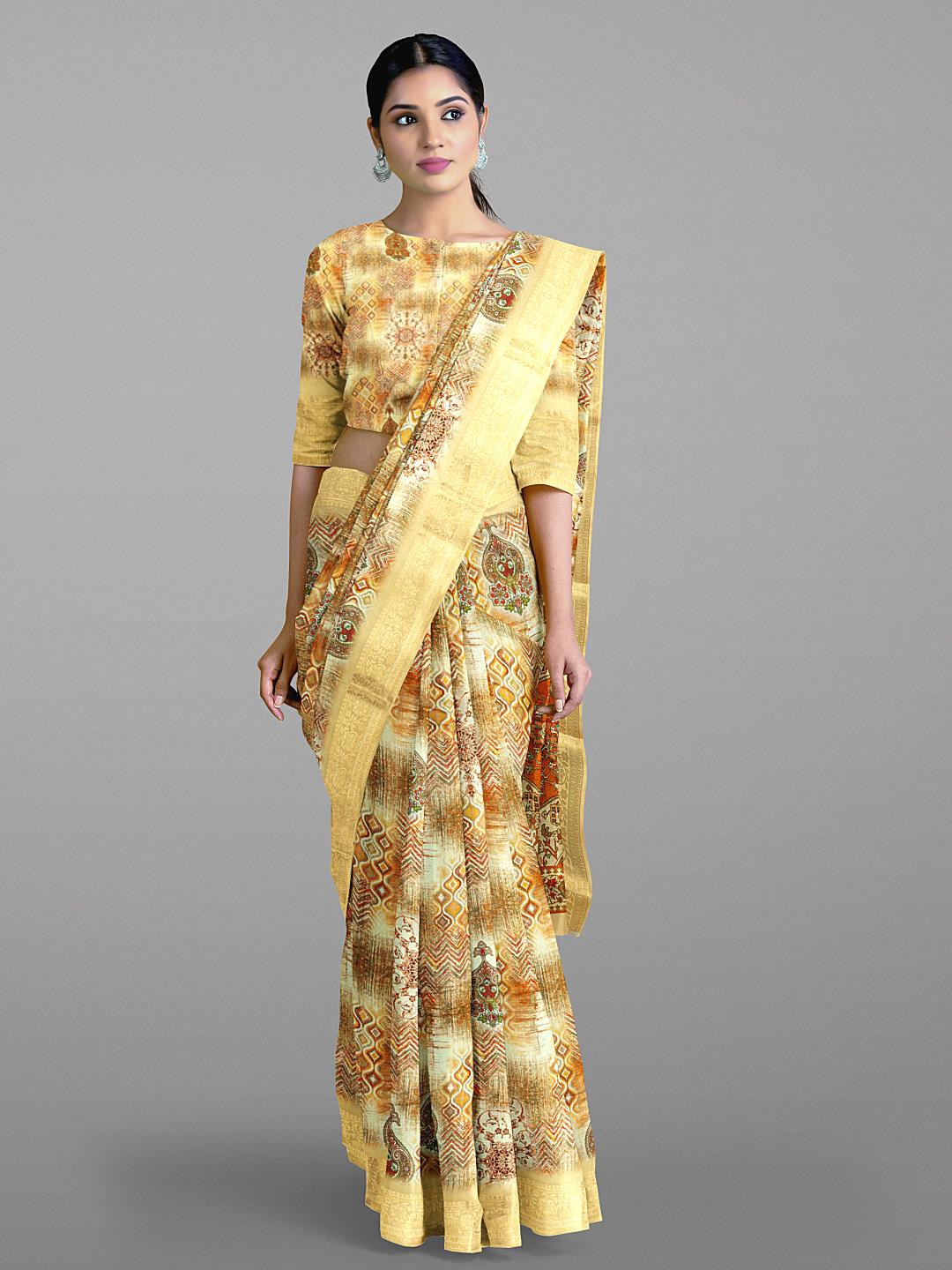 

Kalamandir Ethnic Motifs Zari Tissue Saree, Cream