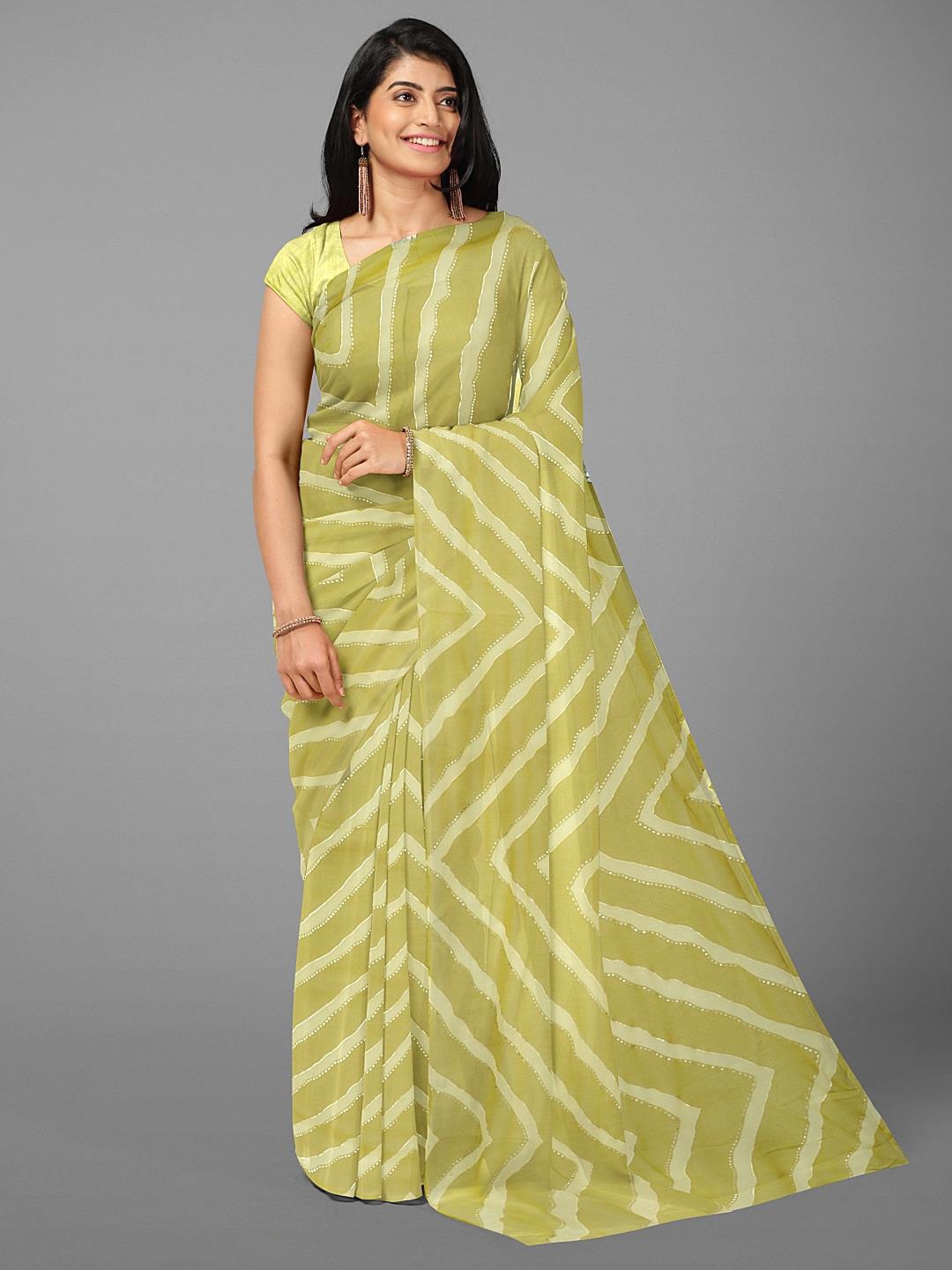 

Kalamandir Striped Poly Georgette Saree With Blouse Piece, Olive
