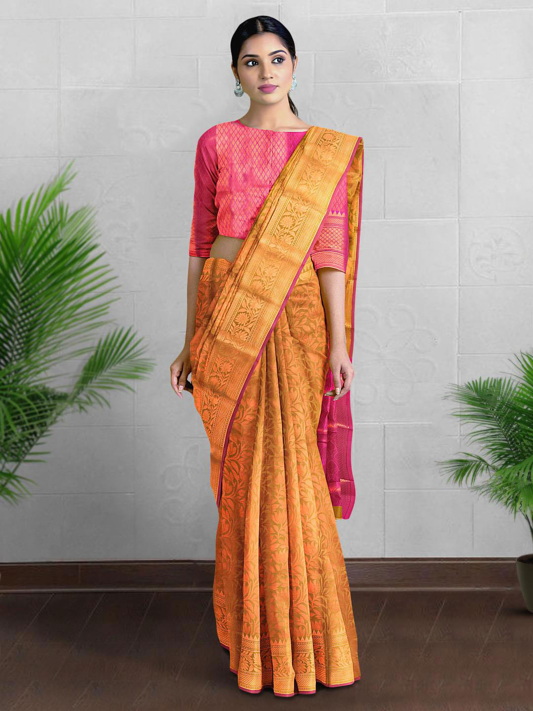 

Kalamandir Floral Woven Design Zari Saree, Mustard