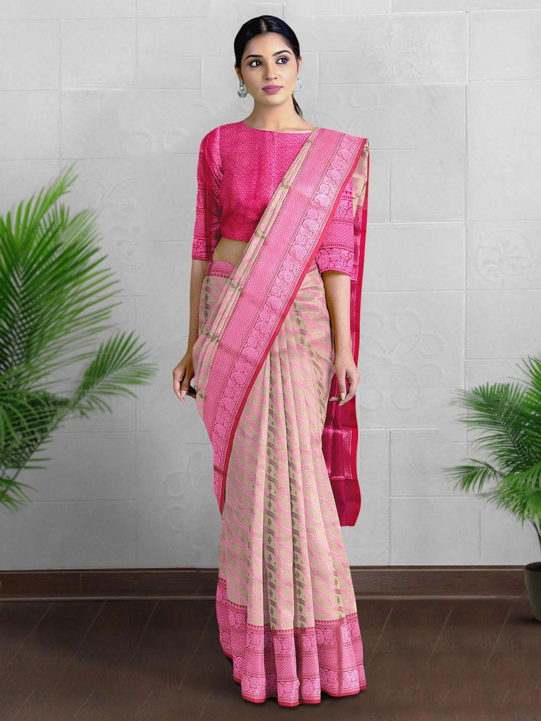 

Kalamandir Ethnic Motif Silk Blend Zari Saree With Blouse Piece, Beige