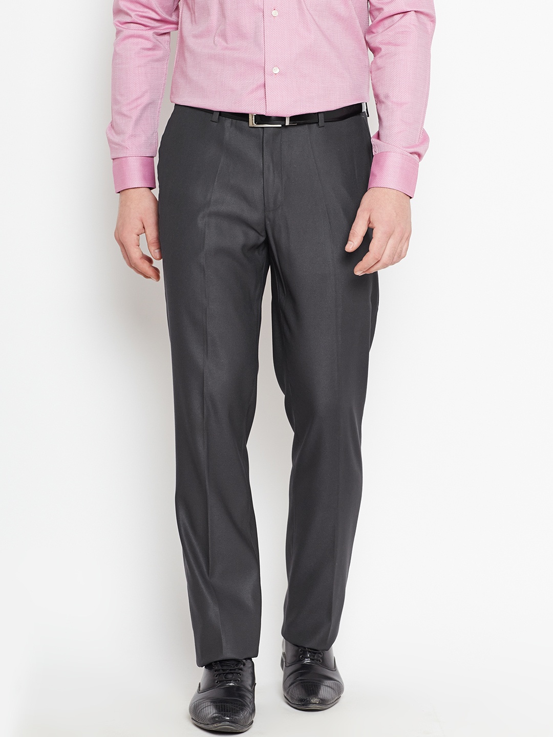 

Blackberrys Men Charcoal Grey Smart Regular Fit Solid Formal Trousers