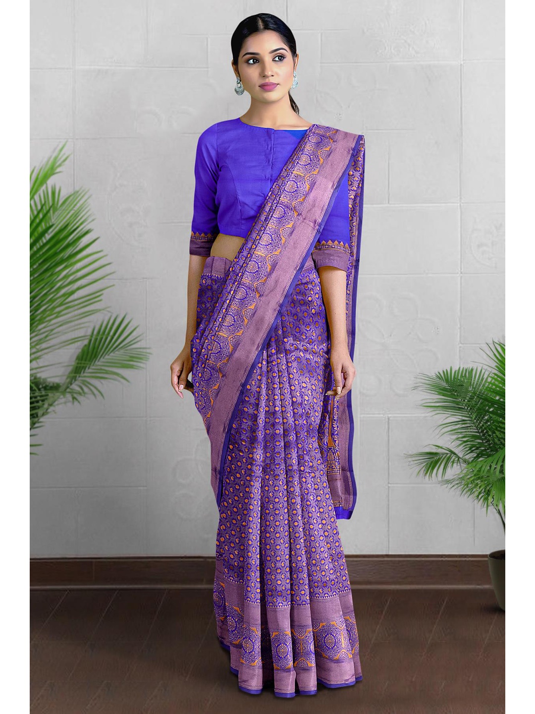

Kalamandir Blue & Copper-Toned Woven Design Zari Silk Blend Saree