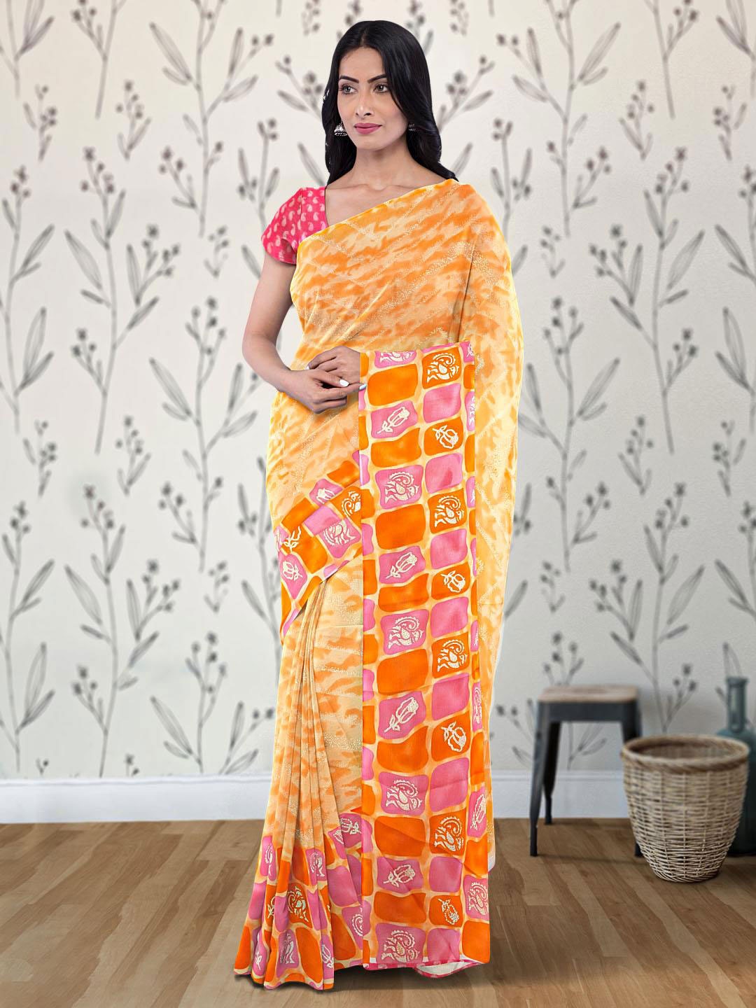 

Kalamandir Abstract Poly Georgette Saree With Blouse Piece, Orange