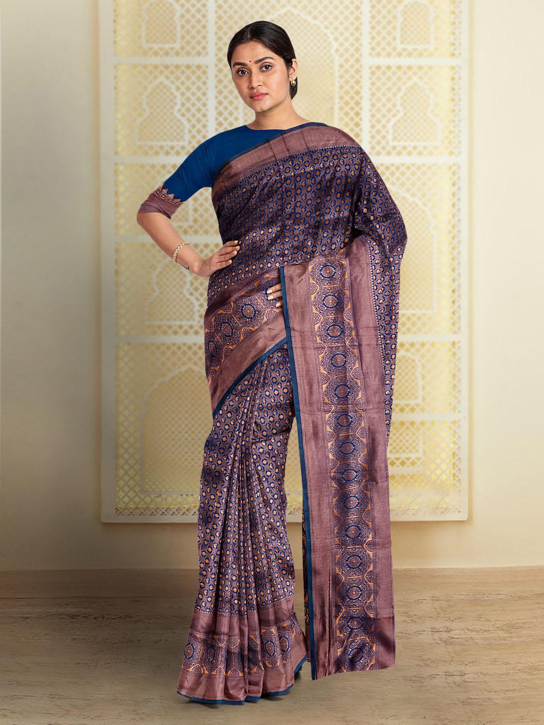 

Kalamandir Paisley Woven Design Zari Saree, Navy blue