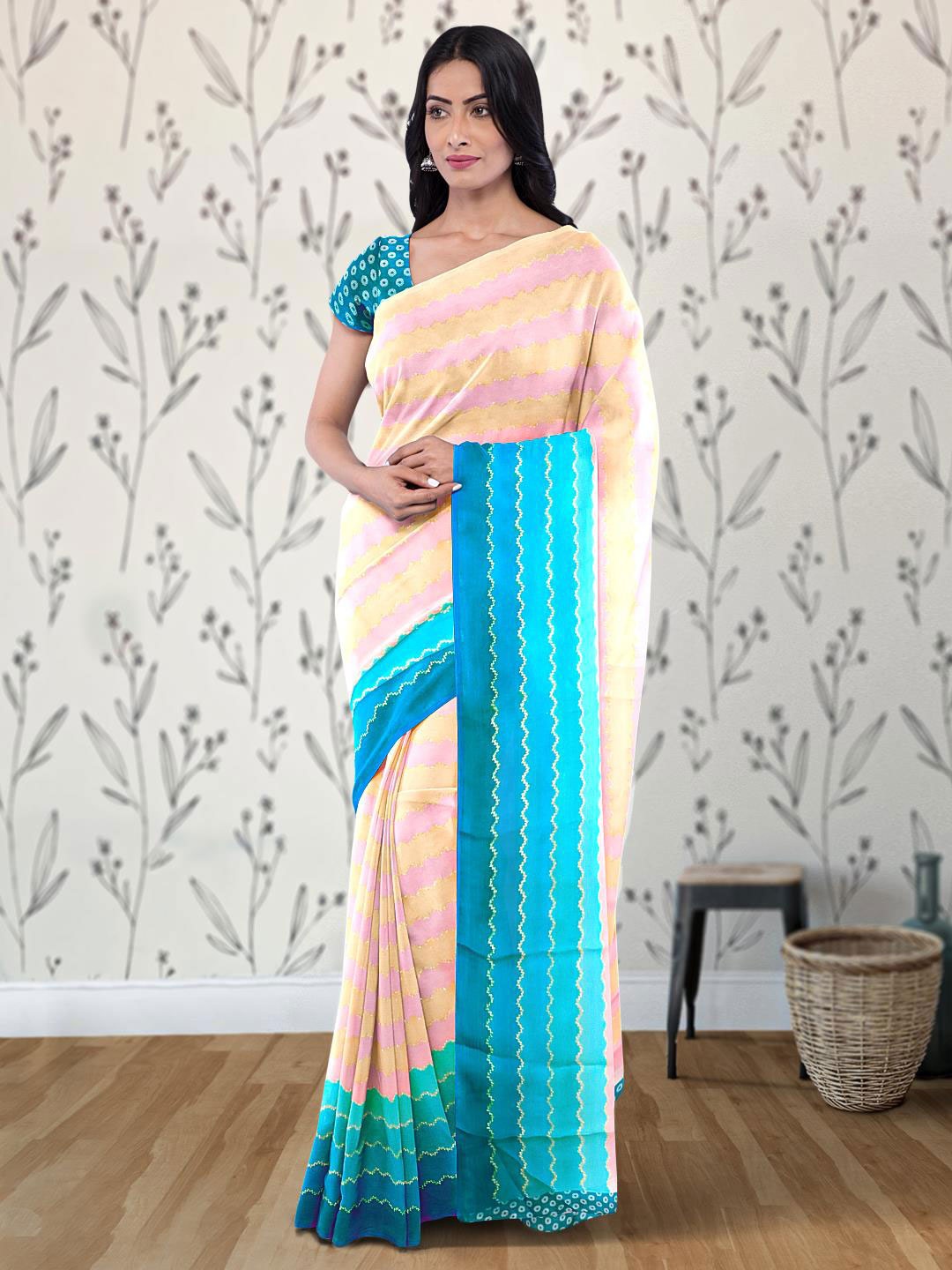

Kalamandir Striped Poly Georgette Saree, Orange