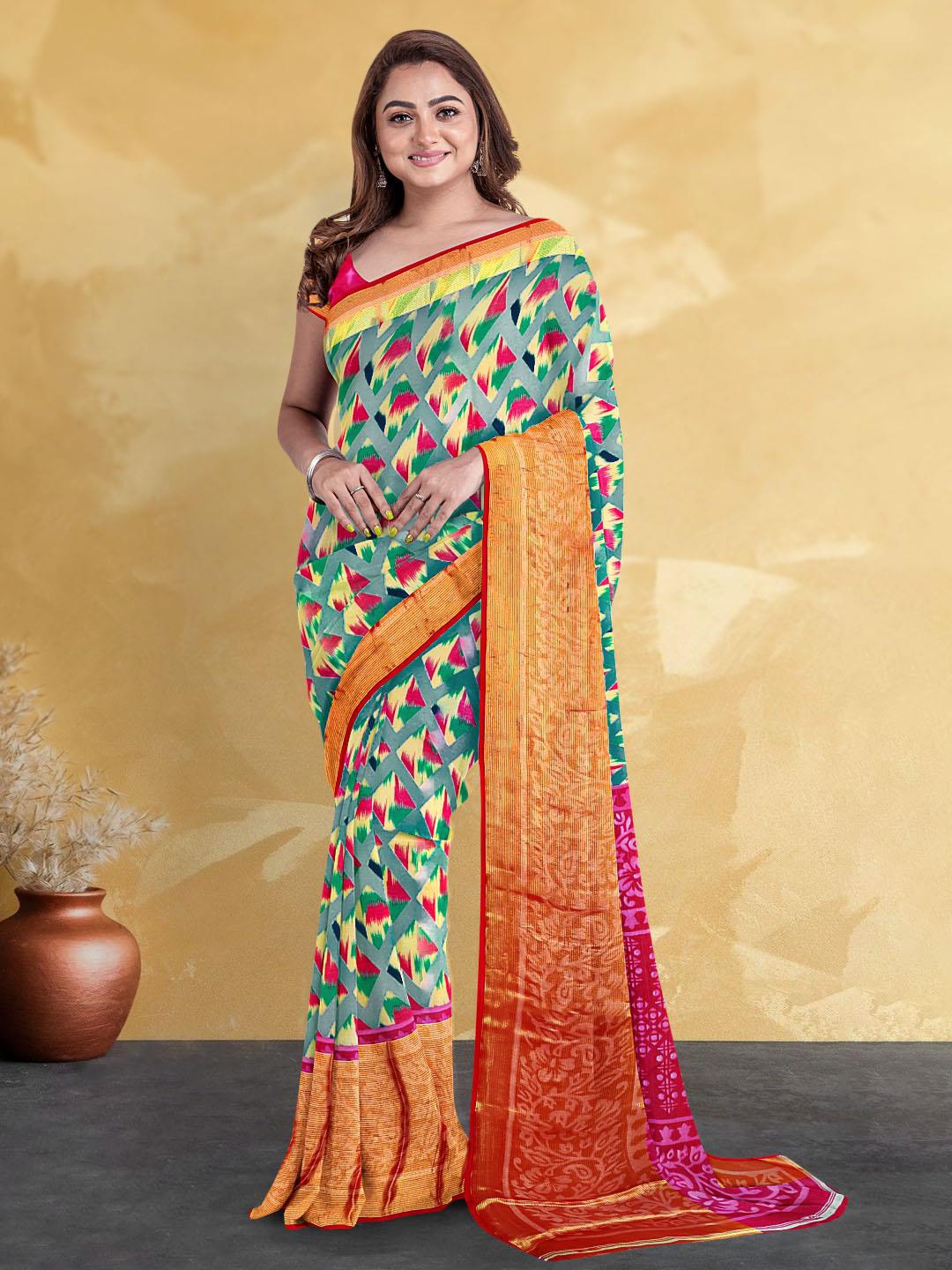 

Kalamandir Geometric Printed Zari Saree, Grey