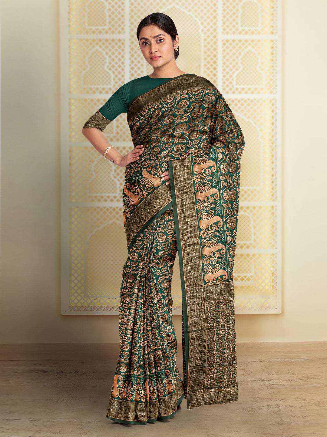 

Kalamandir Floral Woven Design Zari Saree, Green