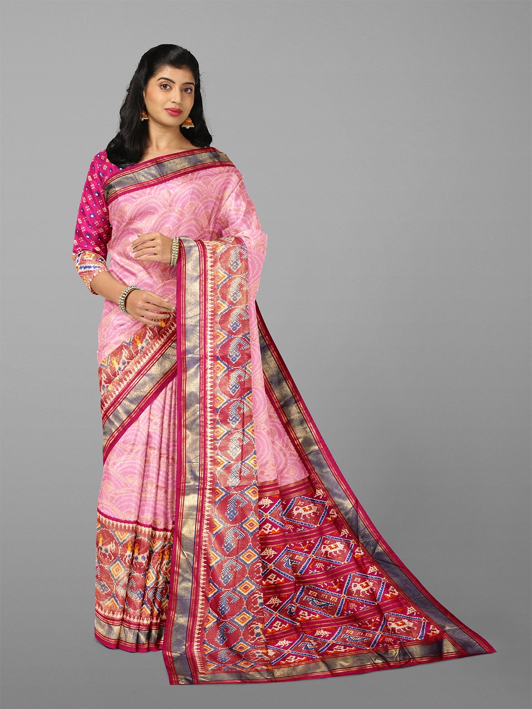 

Kalamandir Bandhani Ethnic Motifs Zari Ikkat Saree, Purple