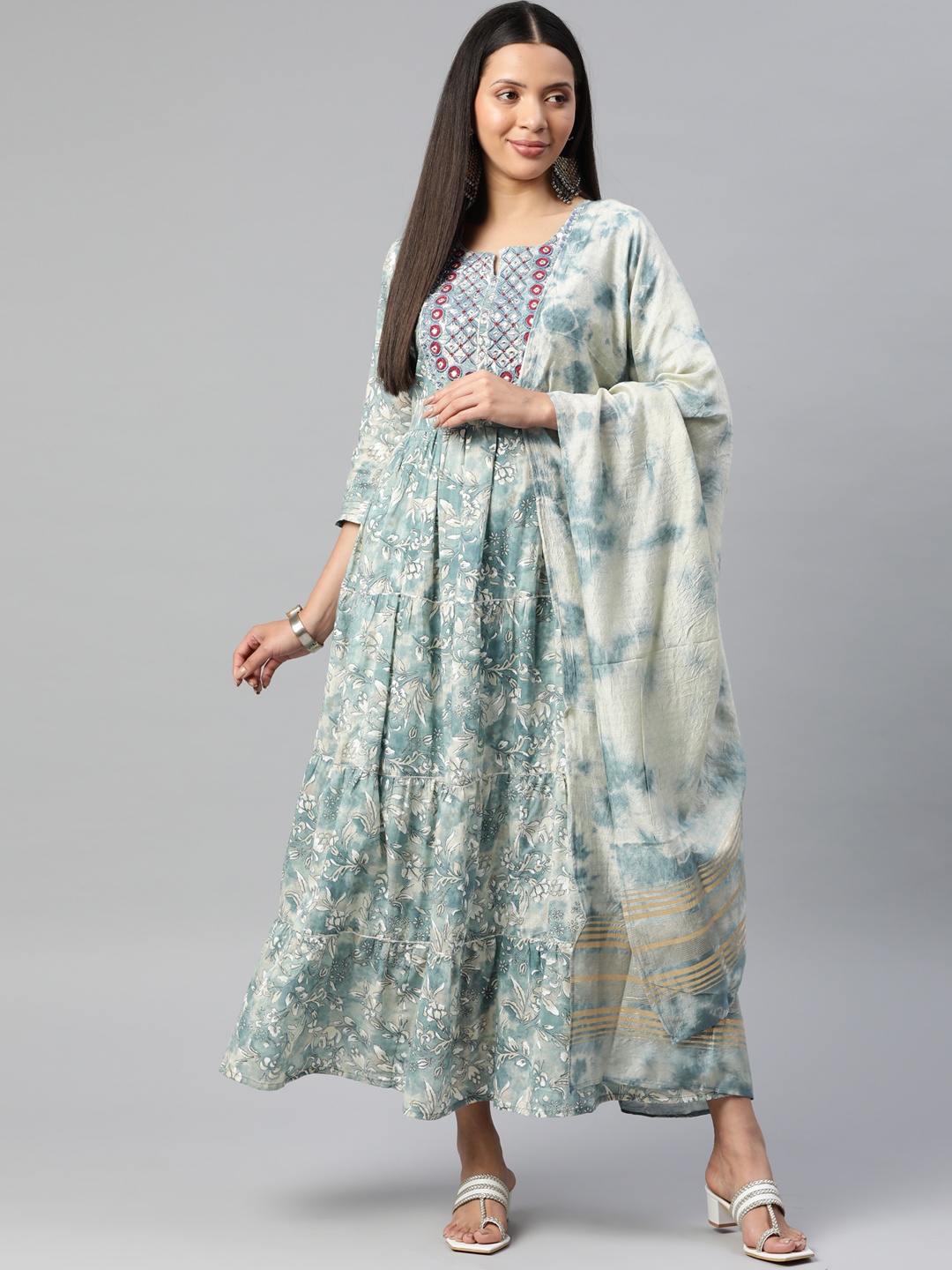 

Readiprint Fashions Floral Print Cotton Maxi Dress, Turquoise blue