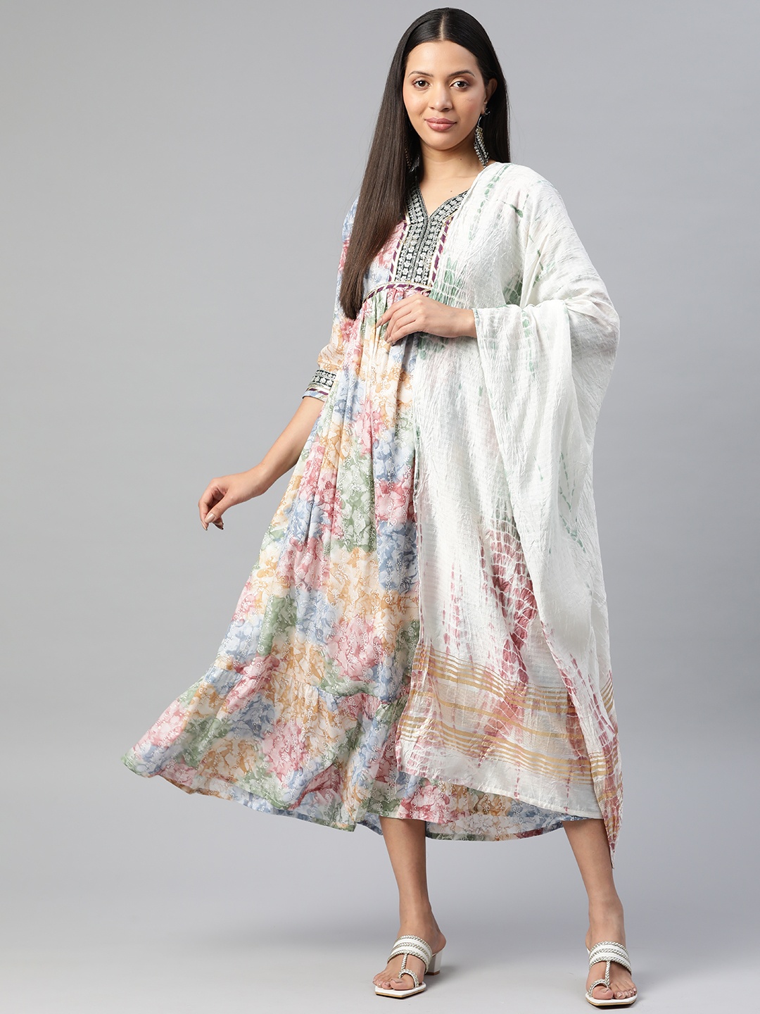 

Readiprint Floral Print A-Line Midi Dress with Dupatta, Multi